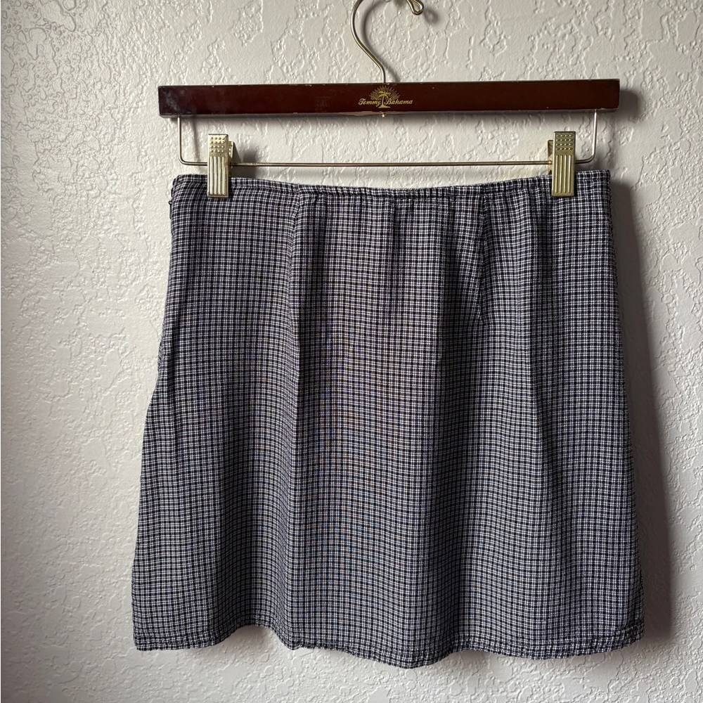 American Eagle XS Mini Skirt Plaid Black White Check Viscose Side Zip Grunge